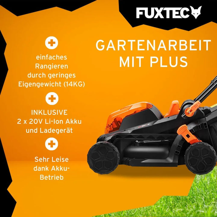 FUXTEC 40V Akku Rasenmäher FX-E1RM20 SET mit 2 x Akku 2Ah, Doppel-Ladegerät 2,4A